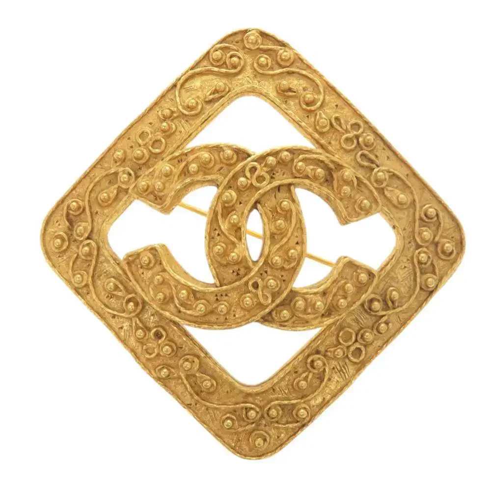 CHANEL Gold Logo Brooch